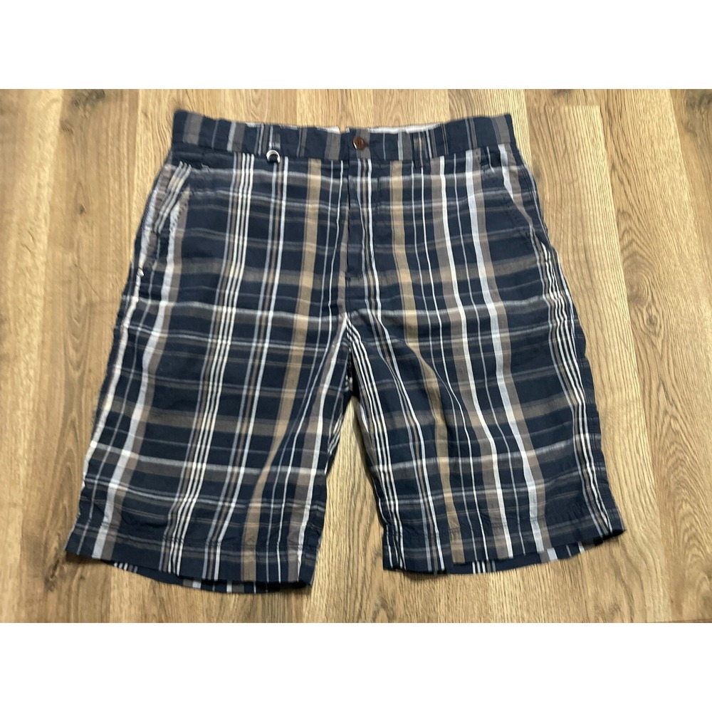 Saltaire Shorts, Men's Size 34, Blue Tan White, Plaid, Chino Shorts